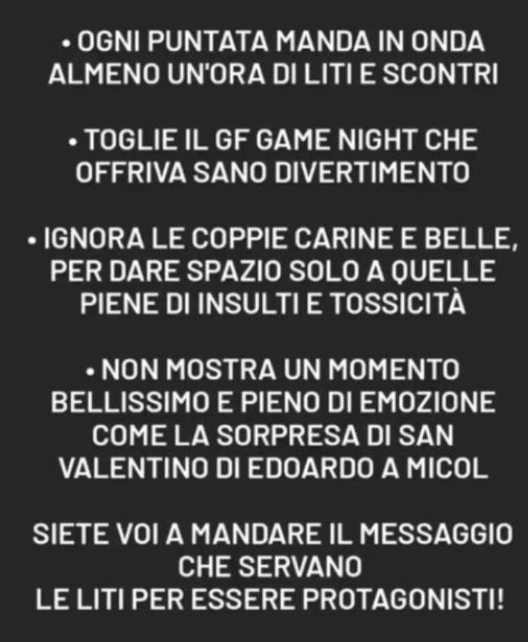 Guendalina Tavassi si sfoga su Instagram per il comportamento degli autori del GF VIP