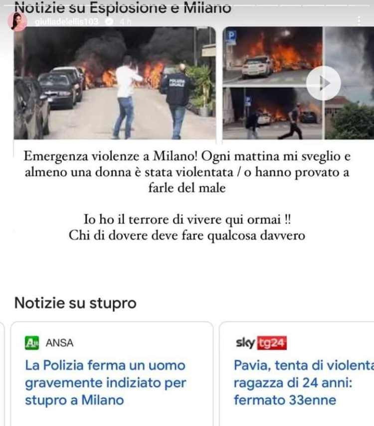 Giulia De Lellis terrorizzata dopo i fatti di cronaca avvenuti a Milano